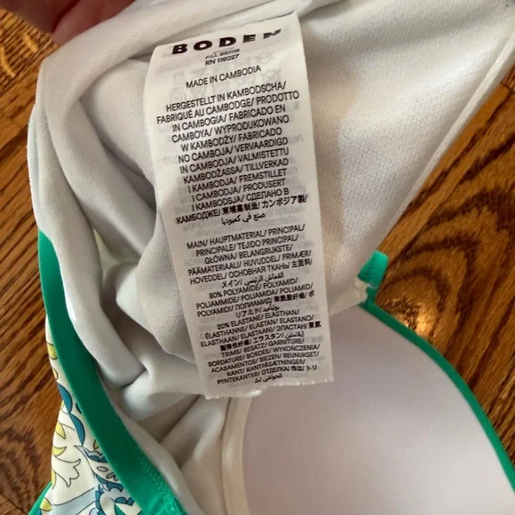Boden Women's Emerald Foliage Paisley Colour Pop Cup Size 36B one piece Swimsuit - Picture 5 of 6